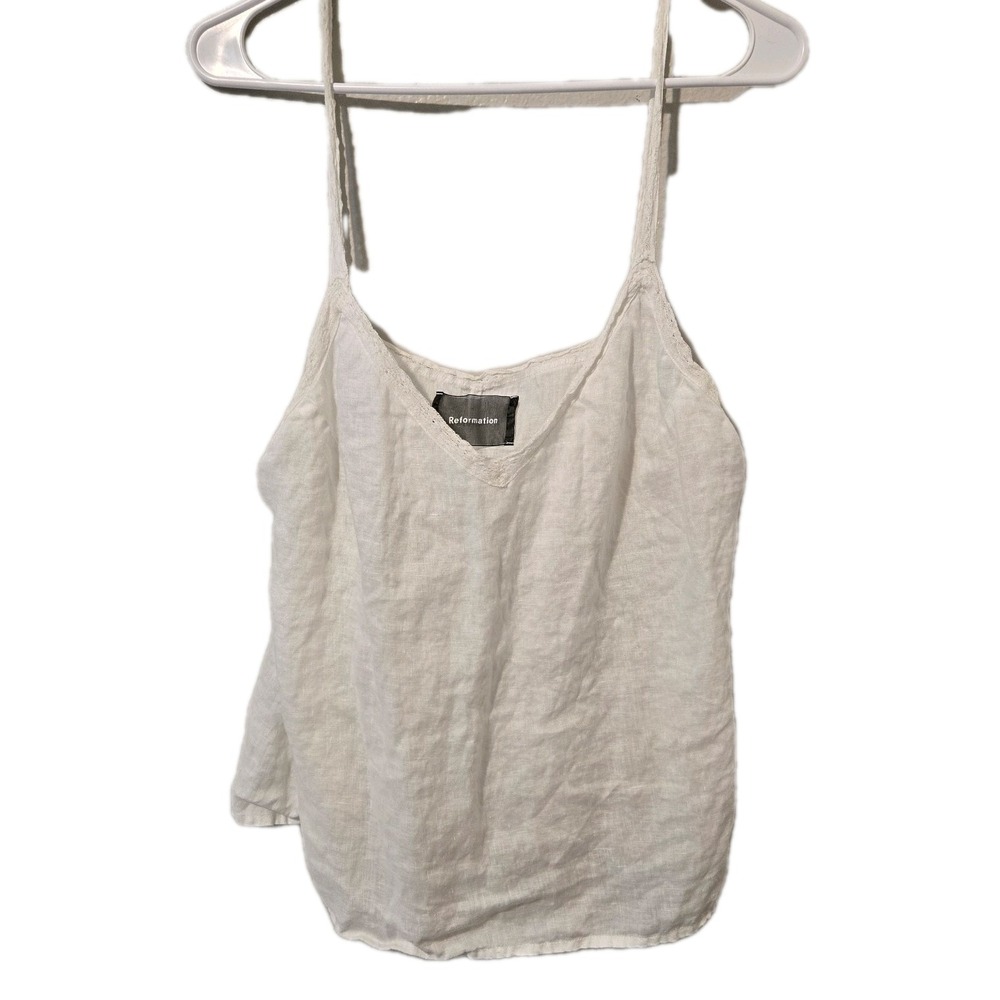 Reformation Women's White Linen Camisole Top Size XL